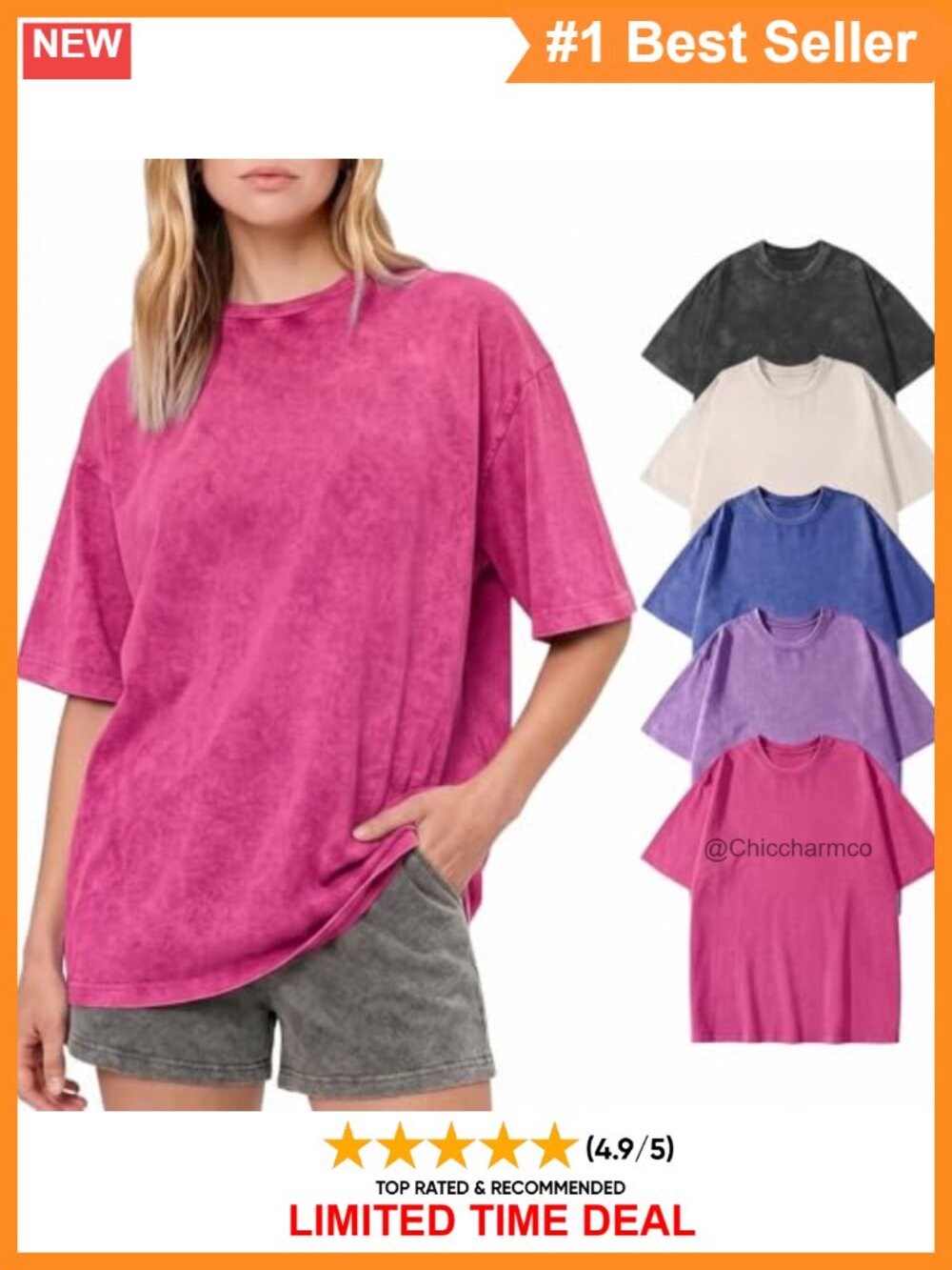 Oversized 100% Cotton Acid Wash T-Shirt Baggy Crewneck Tee
